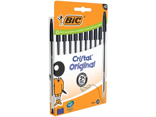 Stylo bille BIC Cristal Medium noir blister 10 pièces