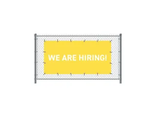 Hekwerkbanner 200x100 cm Geel met Engelse Print WE ARE HIRING - 1