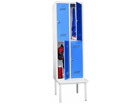 Garderobekast 2150x630x800mm 2x2 Vakken Zitbank Ral7035 Front Ral7016