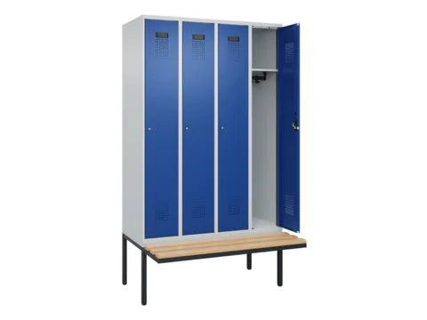 locker met bank,HxBxD 2120x1200x815mm,4vak,vak B 300mm,cilinderslot