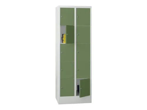 lockerkast,HxBxD 1850x600x500mm,2x5vakken,RAL7035,front RAL6011