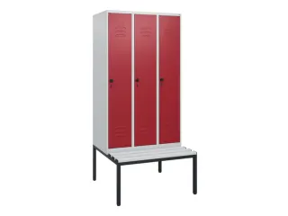 locker met bank,HxBxD 1950x900x815mm,3vak,vak B 300mm,draaigrendel - 1
