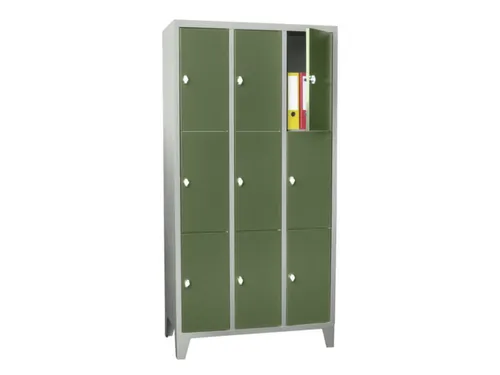 lockerkast,HxBxD 1850x900x500mm,3x3vakken,RAL7035,front RAL6011