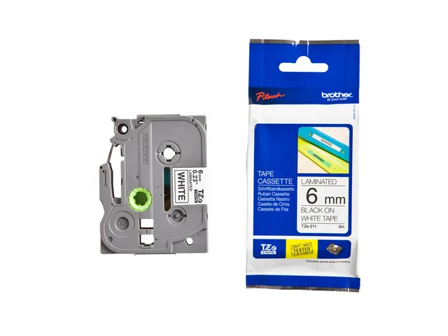 Ruban de lettrage Brother P-Touch TZe-211 standard 6mm noir sur blanc