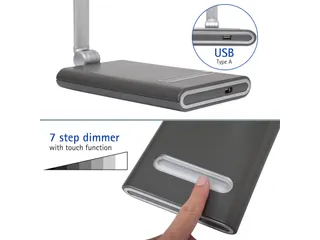 Bureaulamp LED MAULpure, dimbaar, USB-poort Zilver - 4