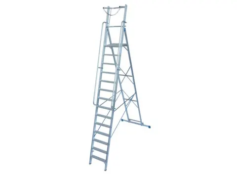 verrijdbare treden-platformladder eenzijdig 14treden stand H 3 3m
