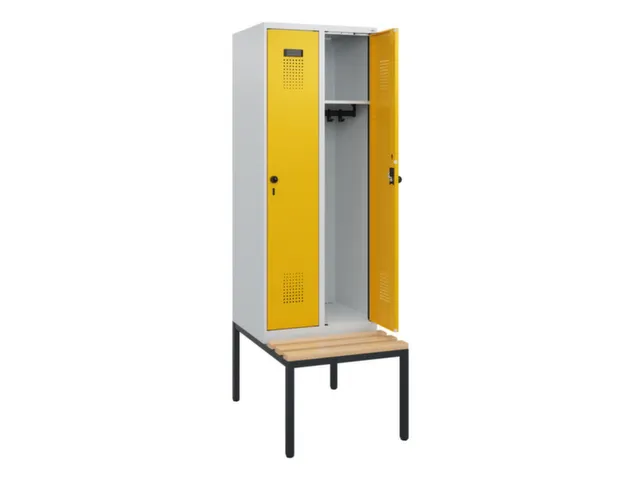 locker met bank,HxBxD 1950x600x815mm,2vak,vak B 300mm,draaigrendel