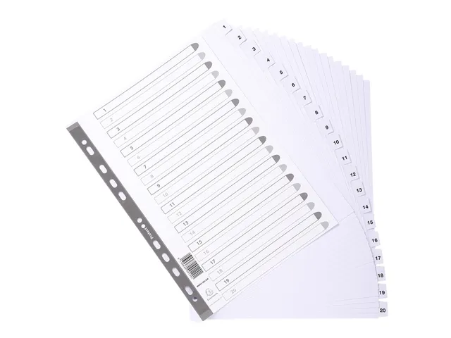 Tabbladen karton geplastificeerde tabs 20-delig 1-20 Wit A4 Maxi