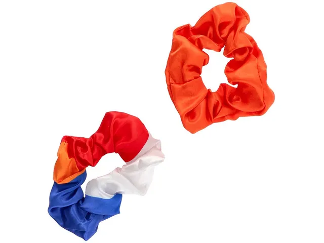 Oranje scrunchie 2 stuks oranje en rood-wit blauw
