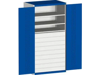 systeemkast 2000x1050x650mm 3xStalen bodem 9laden Ral7035 Ral5010 - 1