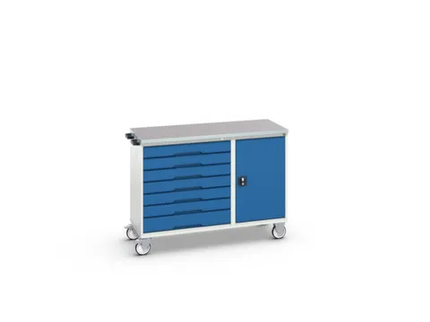 montagetafel 980x1300x600mm linoleumblad 7 laden kast front RAL5010