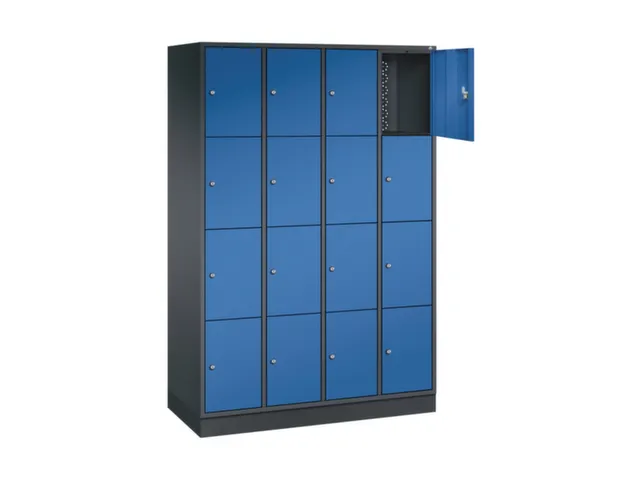 lockerkast,HxBxD 1950x1220x500mm,4x4vakken,cil.-slot,sokkel