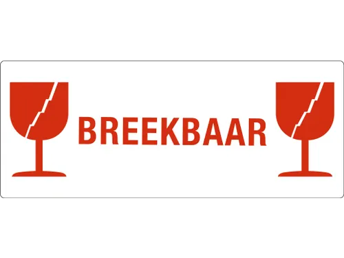 Etiket Breekbaar Glas 150x60mm Rol 500 Stuks