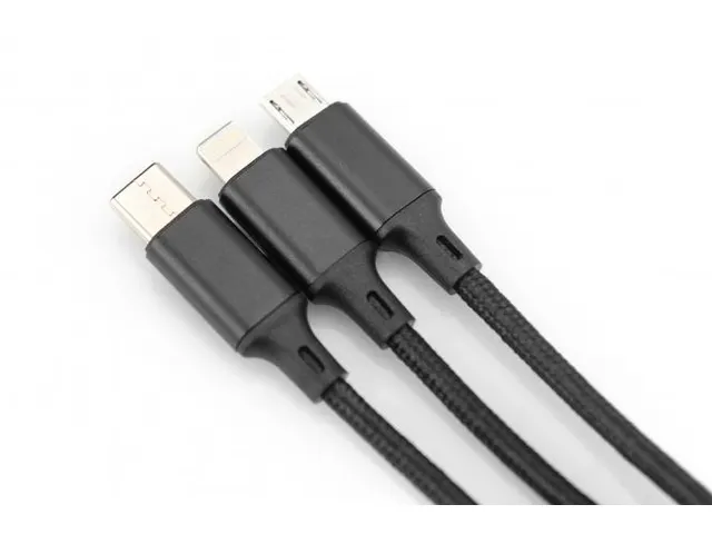 USB-oplaadkabel 1m 3-in-1 Kabel Nylon Gevlochten Zwart