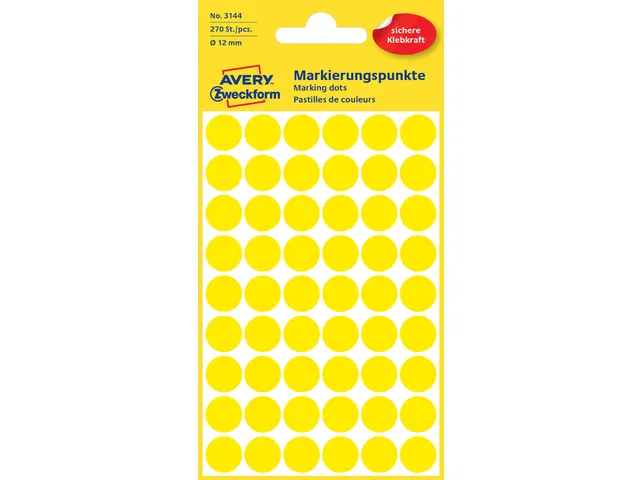 Etiquette Avery Zweckform 3144 Rond 12mm Jaune 270 Pcs