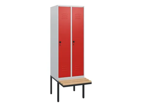 locker met bank,HxBxD 1950x600x815mm,2vak,vak B 300mm,draaigrendel