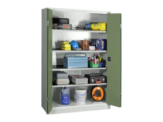 Ruime Vouwdeurkast 1950x1200x600mm 4legborden Ral7035 Front Ral6011 - 1