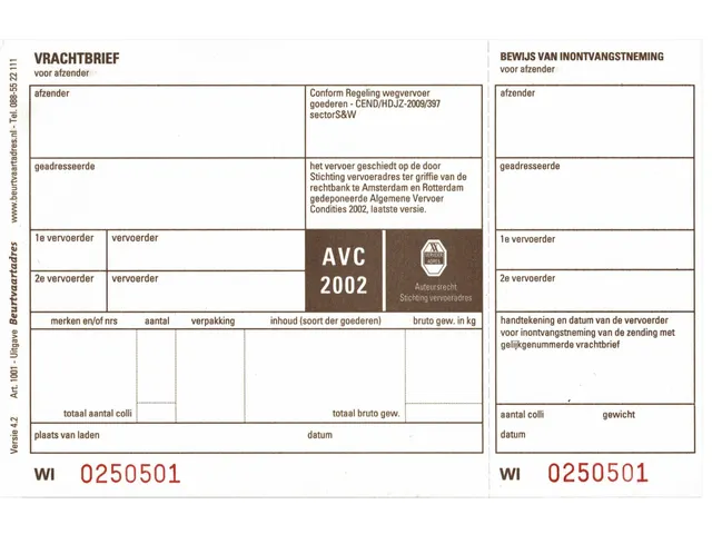 Vrachtbrief IEZZY BVA 1001 19x12cm 3voud 100stuks blanco