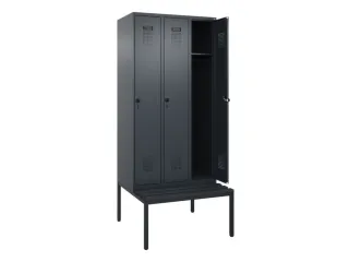 locker met bank,HxBxD 2120x900x815mm,3vak,vak B 300mm,draaigrendel - 1