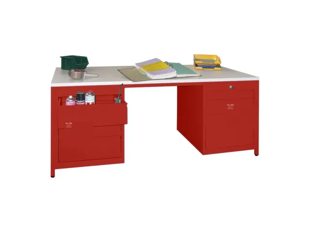 bureau pour atelier HxlxP 720x1700x800mm RAL7035 face avant RAL5012