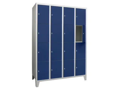 lockerkast,HxBxD 1850x1200x500mm,4x4vakken,RAL7035,front RAL5010