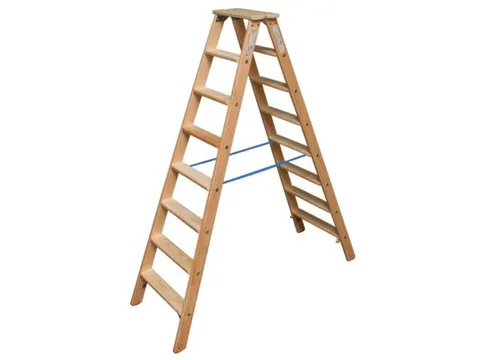 dubbele ladder,beide zijden,2x8treden,Stand H 1,3m,balk L 1,85m,hout