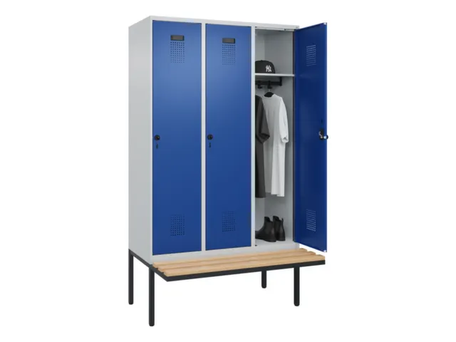 locker met bank,HxBxD 2120x1200x815mm,3vak,vak B 400mm,draaigrendel