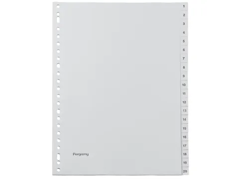 tabbladen, ft A4, 23-gaatsperforatie, grijze PP, set 1-20