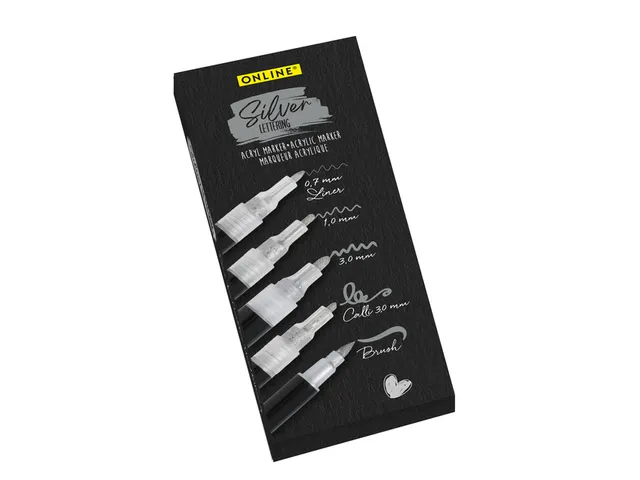 Acrylmarker Online lettering 5 breedtes zilver