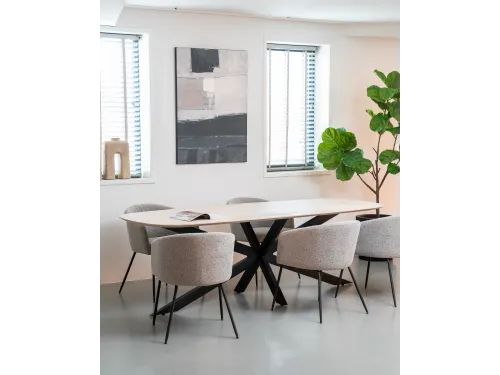 Vergadertafel Harper Deens Ovaal 300x100cm Naturel blad met Spinpoot