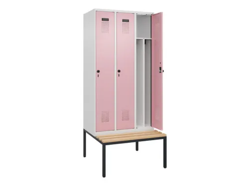 locker met bank,voor scheiding van kleding,HxBxD 2120x900x815mm,3vak