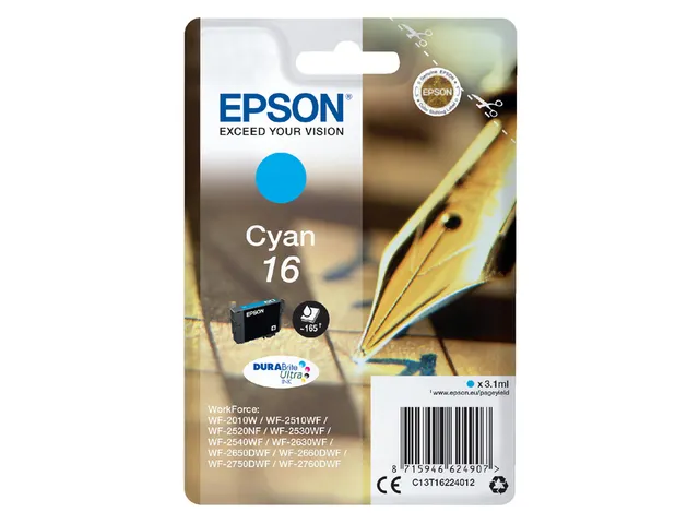 Inktcartridge Epson 16 T1622 blauw C13T16224012