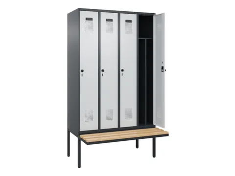 locker met bank,voor scheiding van kleding,HxBxD 2120x1200x815mm,4vak