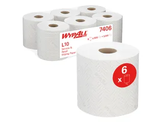 Poetsrol WypAll L10 1-laags 18,3cmx190m 500vel wit 7406 - 2