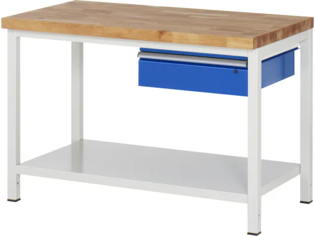 werkbank,HxBxD 840-1040x1250x700mm,beukblad,draagverm. 1250kg,4voeten