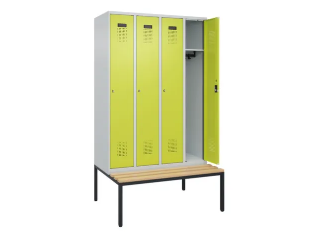 locker met bank,HxBxD 2120x1200x815mm,4vak,vak B 300mm,cilinderslot