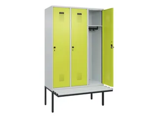 locker met bank,HxBxD 2120x1200x815mm,3vak,vak B 400mm,draaigrendel - 1