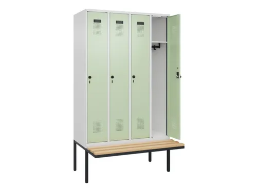 locker met bank,HxBxD 2120x1200x815mm,4vak,vak B 300mm,draaigrendel