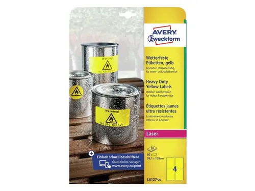 Avery Zweckform Ultra sterk etiket L6127-20 99.1x139mm Geel 80 stuks