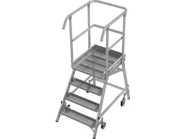 bordestrap,verrijdbaar,bordes H 1m,4treden m. R13-laag,aluminium