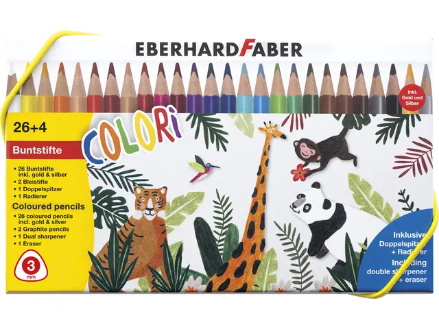 *Kleurpotlood EFA Colori 26st. driekantig in karton etui, 2 grafietpot