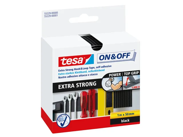 Klittenband tesa On&Off 55229 strook 50mmx1m zwart