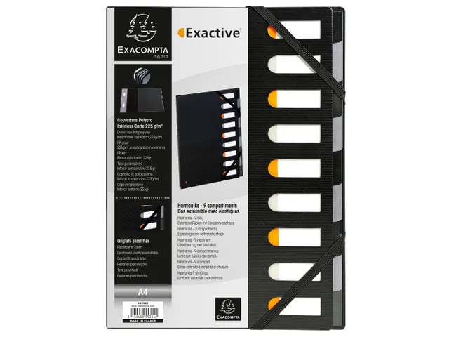 Sorteermap EXACTIVE Harmonika 9vak zwart