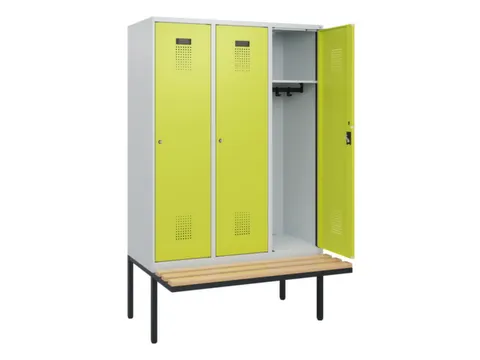 locker met bank,HxBxD 1950x1200x815mm,3vak,vak B 400mm,cilinderslot