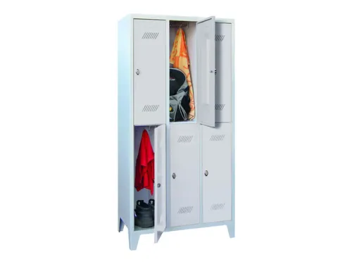 dubbeldekse locker,HxBxD 1850x900x500mm,3x2vak.,RAL7035,front RAL7035