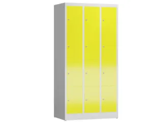 Lockerkast 1800x870x500mm 3x4 vakken cilinderslot, sokkel, RAL1018 - 1