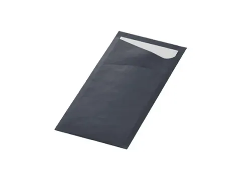 Bestekzakje 85x19cm Black en Servet White doos 5x100st