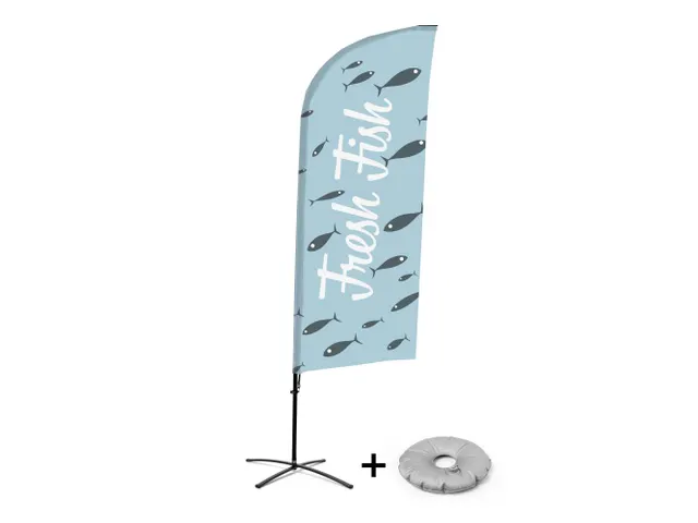 Promotievlag Alu Wind complete set "Fresh Fish" kruisvoet Zwart