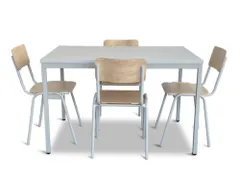 Kantineset,4Stoelen,1Tafel,Zitting Beuken Multiplex Natuur,Blad Grijs