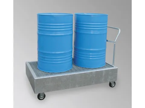 Opvangbak 2x 200l Opvangvol. 220l Staal 405x1400x800mm Verrijdbaar